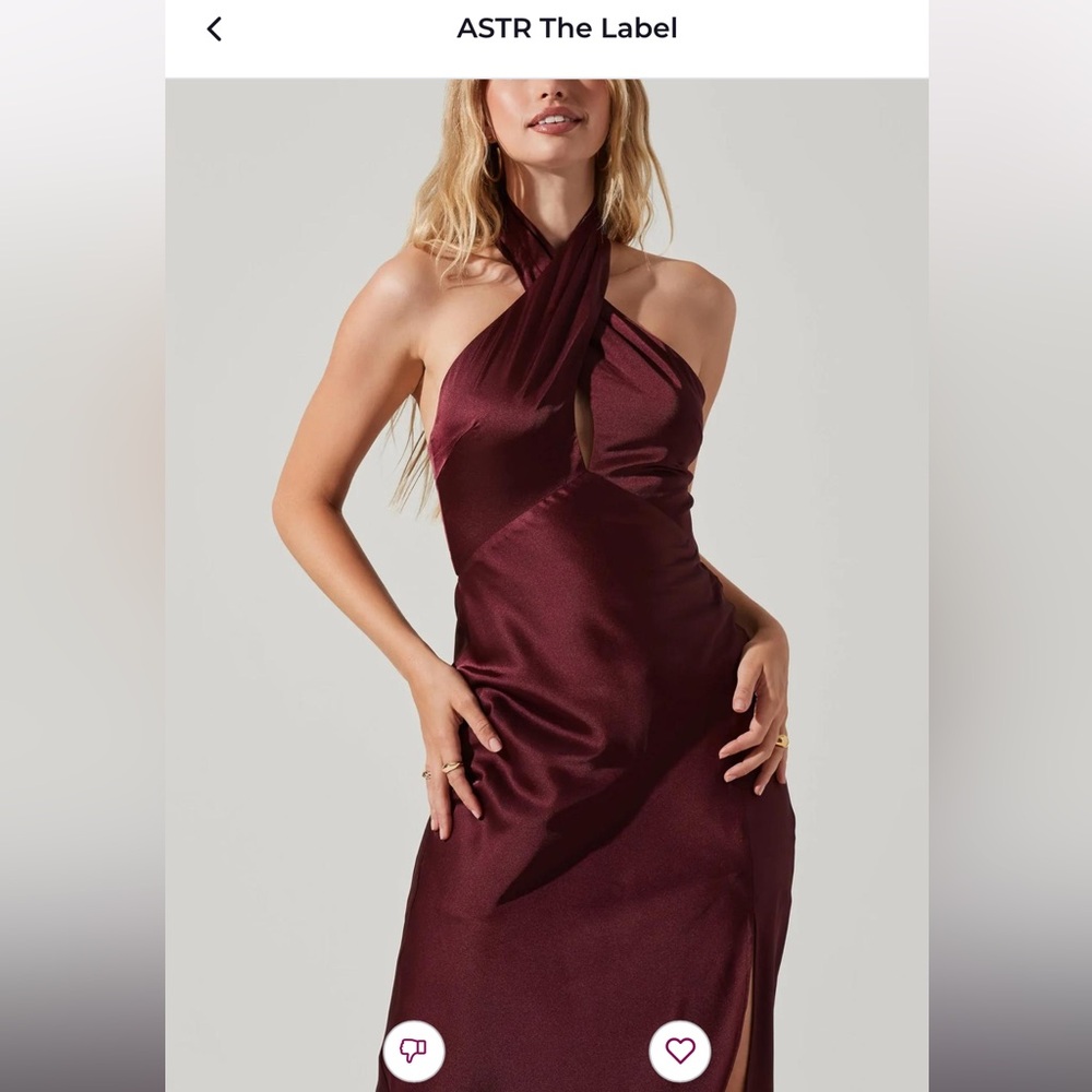 Astr The Label Marissa Satin Halter Neck Midi Dress in Deep Wine NEW Size Large - Picture 12 of 12
